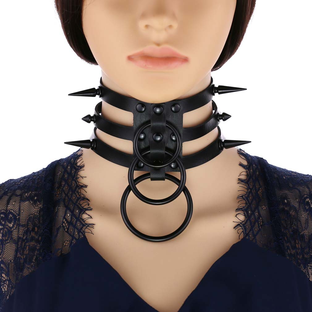 Goth Punk Spike Choker - Moda Kadın Erkek Siyah Perçinli Deri