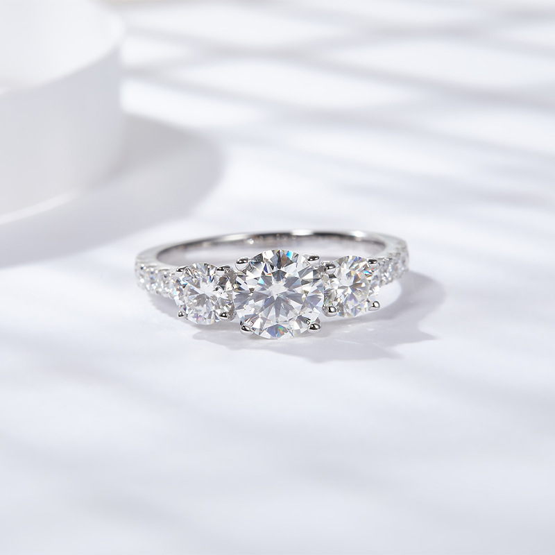 Moissanite Engagement Ring 1 Carat - HTOTOH 3 Taş 1 Karat D